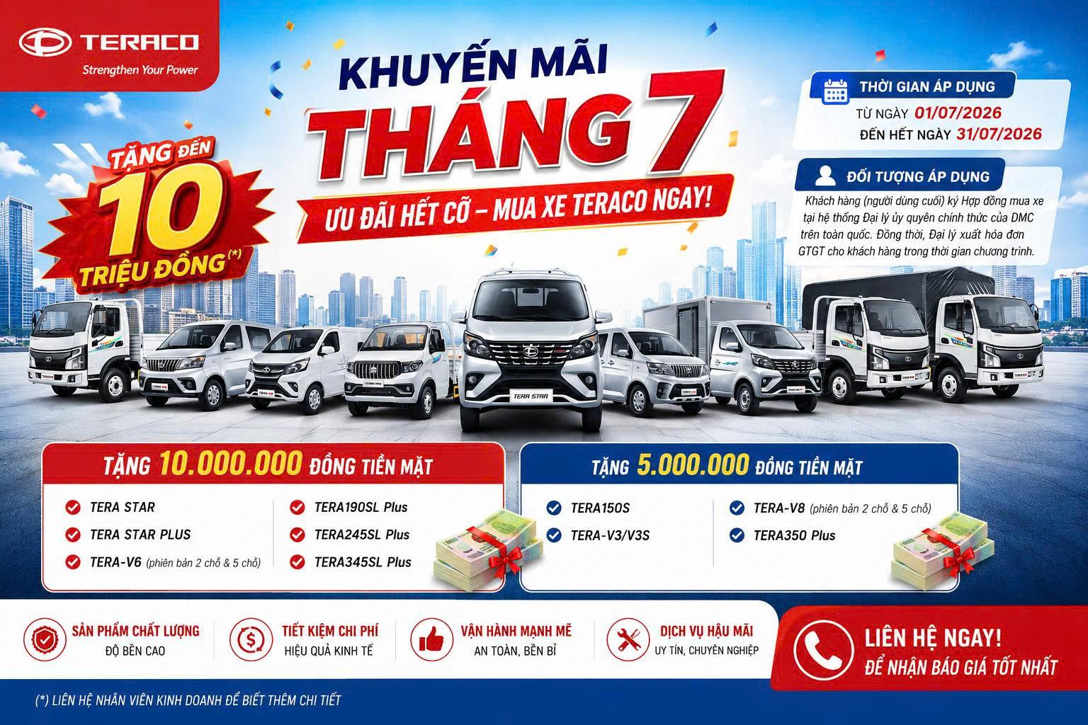 Khuyến Mãi Tháng 7/2026 Mua Xe Tải TERACO Nhận Ưu Đãi Đến 10 Triệu Đồng